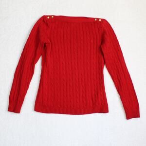 Ralph Lauren Y2K Cable Knit Sweater Womens Large Red Gold Crest Buttons Cotton